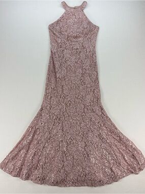 Night Way High-Neck Mermaid Dress Lace and Sequin Evening Gown Prom Formal Blush